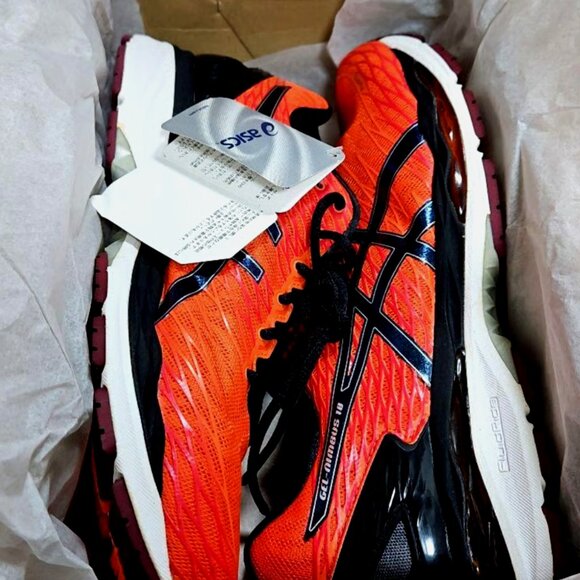 ASICS Gel Nimbus 18 Shoes Mandarin Red Indigo Blue Mens 12.5 US 11.5 UK NEW BOX